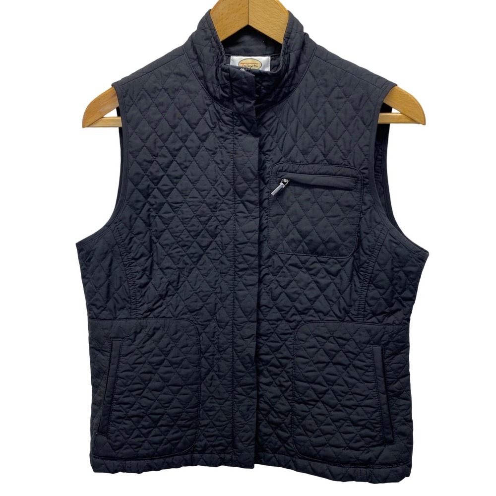Talbots Quilted Diamond Puffer Vest Womens Small Petite Black Full Zip Wicking